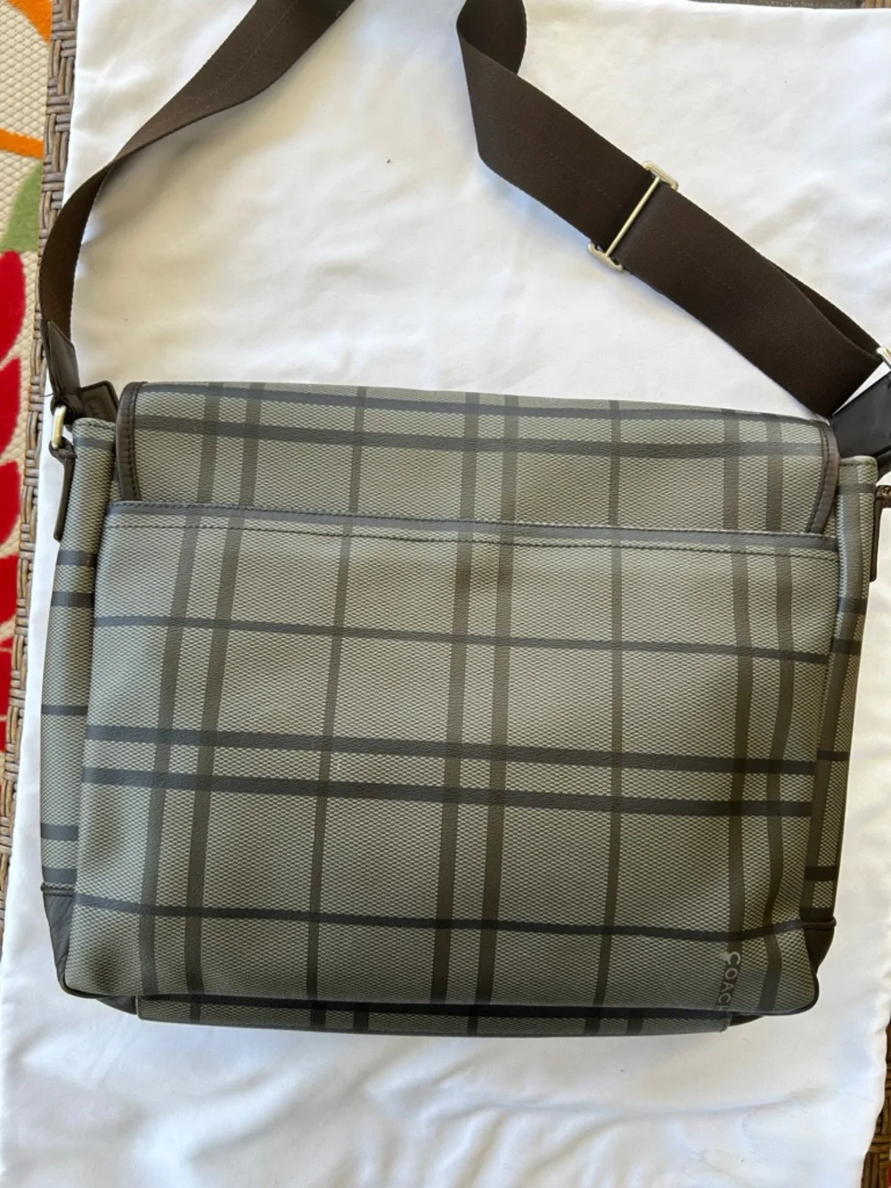 Coach F70750 Heritage Tattersall Unisex Plaid Messenger Bag - Grey/Brown